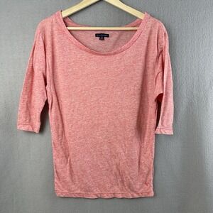 American Eagle Womens Linen Blend Scoop Neck T-Shirt Size XS Pink 3/4 Sleeve